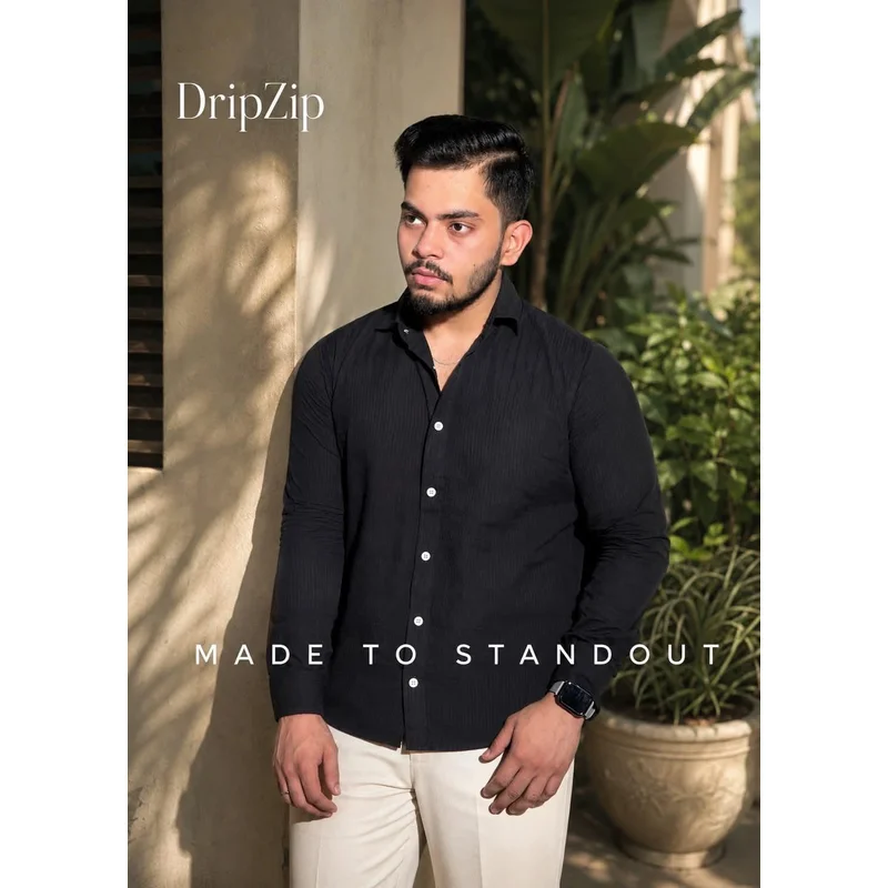 Textured Black Popcorn Shirt