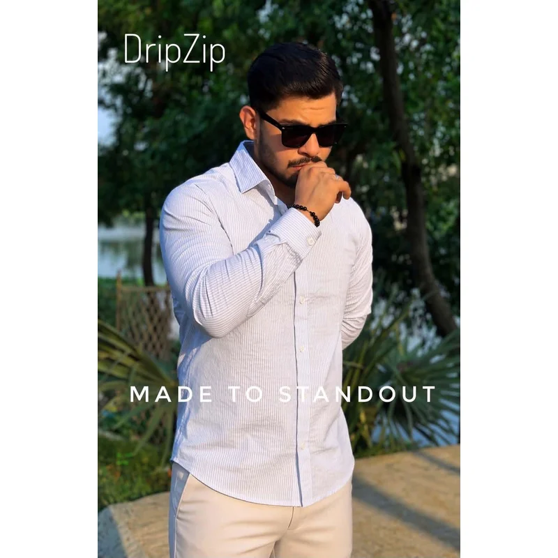 Textured Skye Blue Popcorn Shirt
