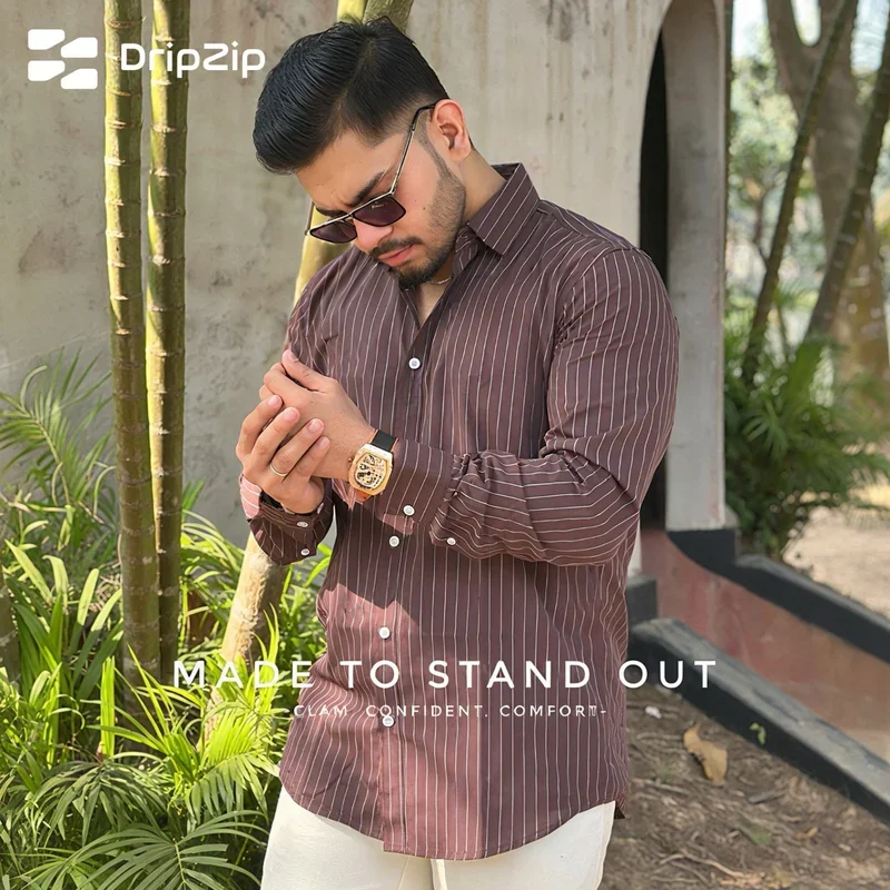 Brown Striped Old Money Full Shirt