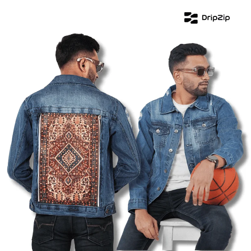 Blue  Denim Jacket - Red Pattern