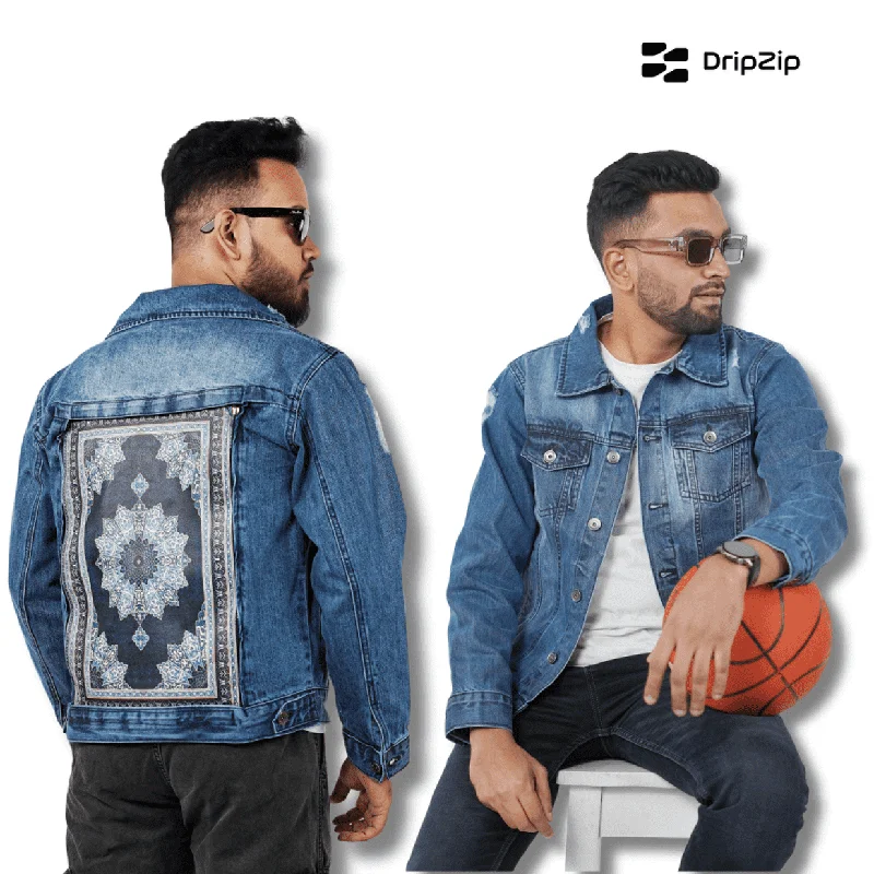 Blue  Denim Jacket -  Blue Pattern