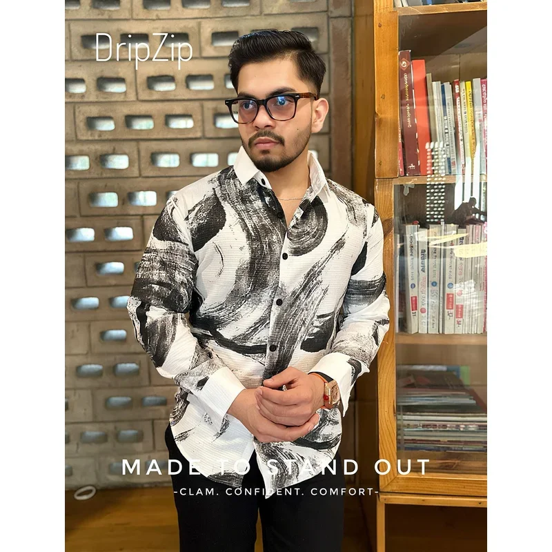 Black & White Printed Full Shirt