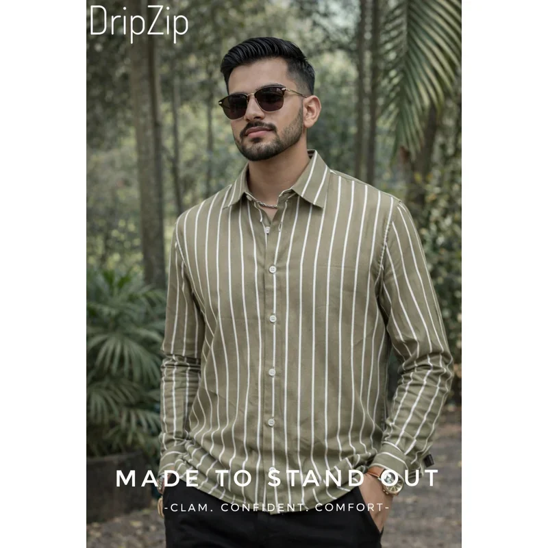Olive  Stripe Full Shirt