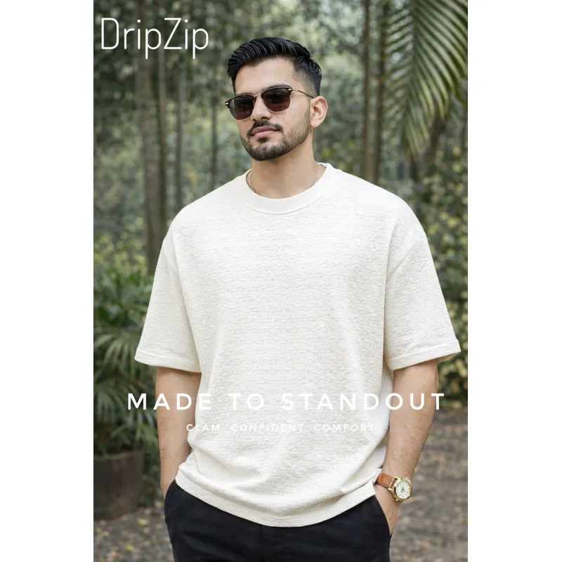Textured Regular White Drop Shoulder