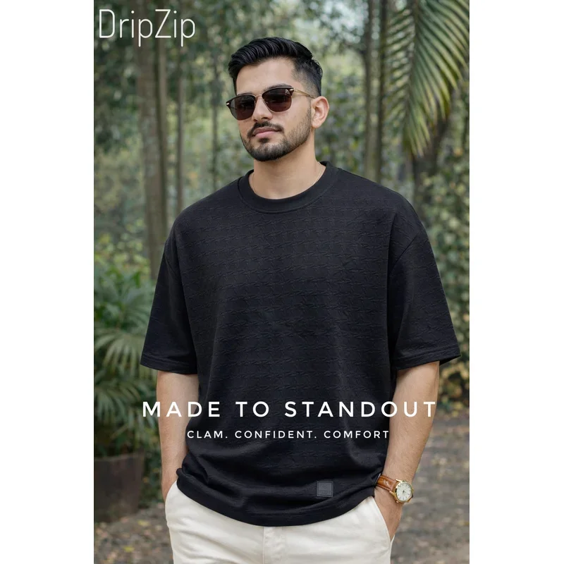 Textured Black Drop Shoulder