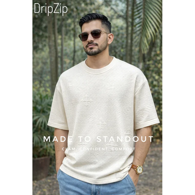 Textured Cream White Drop Shoulder