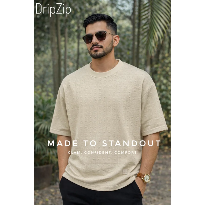 Textured Beige Drop Shoulder