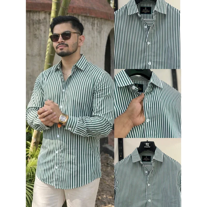 Striped Green Old Money Full Shirt