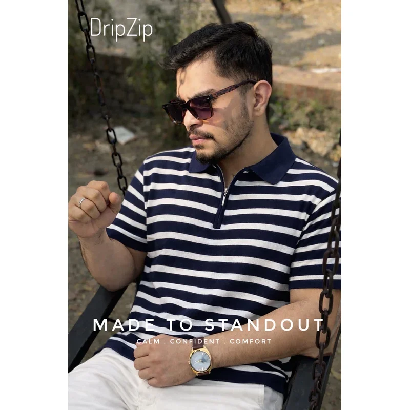 Royal Blue Striped Polo