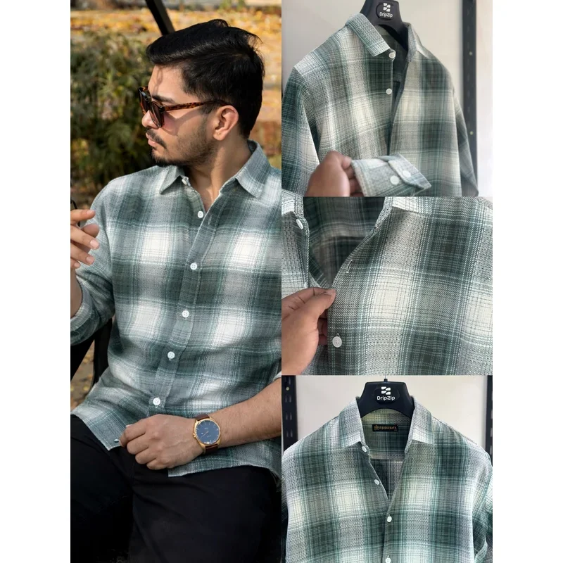 Vintage Green & White Flannel Shirt