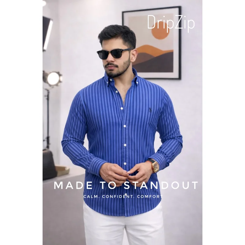 Royal Blue Striped Polo Shirt