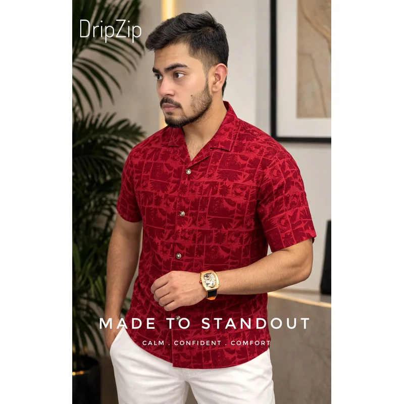 Red Hawaii - Cuban Collar Half Shirt