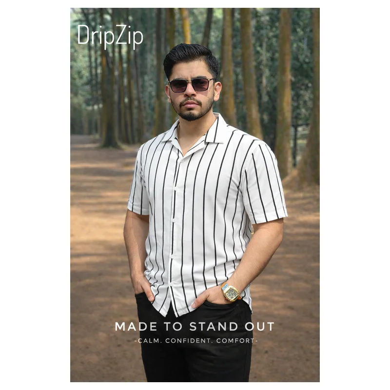 White Stripe Old Money Half Shirt